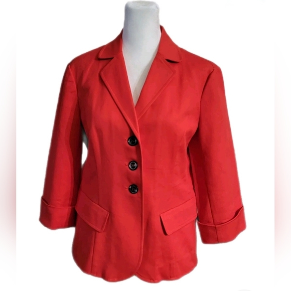 Gallia Moda Red Button Front Dress Blazer 3/4 Sleeve Darted Flattering Fit Sz 4 - Picture 3 of 9